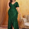 Plus Size Mermaid Sequin Evening Dress V-Neck Sleeveless High Waist