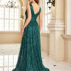 Emerald Green Sequin Backless Slim Evening Gown Womens Bridesmaid Dress