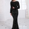 Long Sleeve Sequin Stretchy Mermaid Evening Dress Floor-Length Elegant