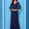 Sequin Long Sleeve V-Neck Elegant Maxi Evening Gown Women Dress