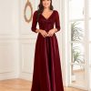 Sequin V-Neck Long Sleeve Satin Evening Gown Plus Size