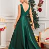 Deep-V Sleeveless Sequin Elegant Evening Gown Bridesmaid Plus Size
