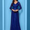 Sequin Long Sleeve V-Neck Elegant Maxi Evening Gown Women Dress