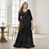 Women Plus Size Sequin Long Sleeve V-Neck Elegant Evening Party Dress