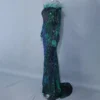 Sequin Dress Feather Off Shoulder Long Sleeve Mermaid Evening Gown