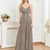 Spaghetti Strap V-Neck Sequin Evening Dress Bridesmaid Party Wedding Plus Size