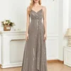 Spaghetti Strap V-Neck Sequin Evening Dress Bridesmaid Party Wedding Plus Size