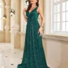 Emerald Green Sequin Backless Slim Evening Gown Womens Bridesmaid Dress