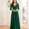 Sequin V-Neck Long Sleeve Satin Evening Gown Plus Size