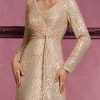 Sequin Long Sleeve V-Neck Elegant Maxi Evening Gown Women Dress