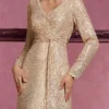 Sequin Long Sleeve V-Neck Elegant Maxi Evening Gown Women Dress