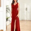 Womens Elegant Sequin Evening Cocktail Dress Deep-V Asymmetric Slit Slim