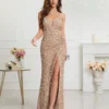 Womens Sequin Bodycon Evening Dress Spaghetti Strap V-Neck High Slit