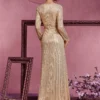 Sequin Long Sleeve V-Neck Elegant Maxi Evening Gown Women Dress