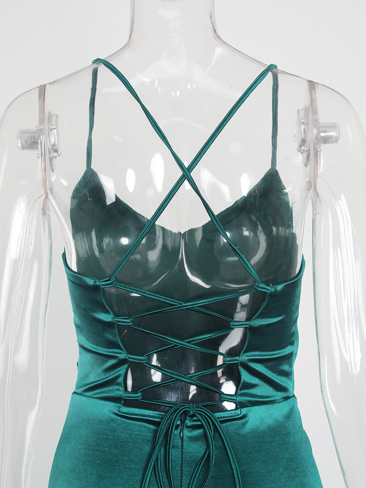 Satin Spaghetti Strap Ruched Mermaid Slit Evening Dress