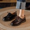 Womens Preppy Round Toe Lace-Up Leather Platform Shoes Oxfords