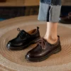 Womens Preppy Round Toe Lace-Up Leather Platform Shoes Oxfords
