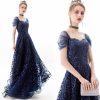 Navy Blue Lace Sleeveless High Waist Long Evening Gown Elegant Party Dress