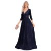 Sequin Evening Dress Women Long Sleeve V-Neck Elegant Maxi Gown