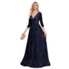 Womens Sequin V-Neck Long Sleeve Slim Maxi Evening Dress