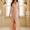 Elegant VNeck Long Sleeve Sequin Long Evening Dress Wedding Guest Cocktail