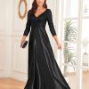 Sequin V-Neck Long Sleeve Satin Evening Gown Plus Size