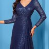 Sequin Long Sleeve V-Neck Elegant Maxi Evening Gown Women Dress