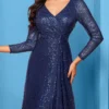 Sequin Long Sleeve V-Neck Elegant Maxi Evening Gown Women Dress