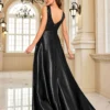 Deep-V Sleeveless Sequin Elegant Evening Gown Bridesmaid Plus Size