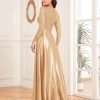 Sequin V-Neck Long Sleeve Satin Evening Gown Plus Size