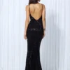 Sequin Evening Dress Women Spaghetti Strap V-Neck Backless Mermaid Gown