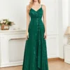 Spaghetti Strap V-Neck Sequin Evening Dress Bridesmaid Party Wedding Plus Size