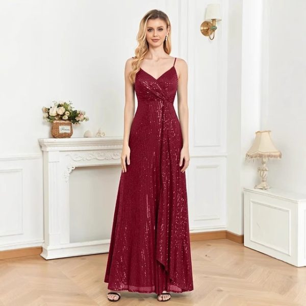 Spaghetti Strap V-Neck Sequin Evening Dress Bridesmaid Party Wedding Plus Size