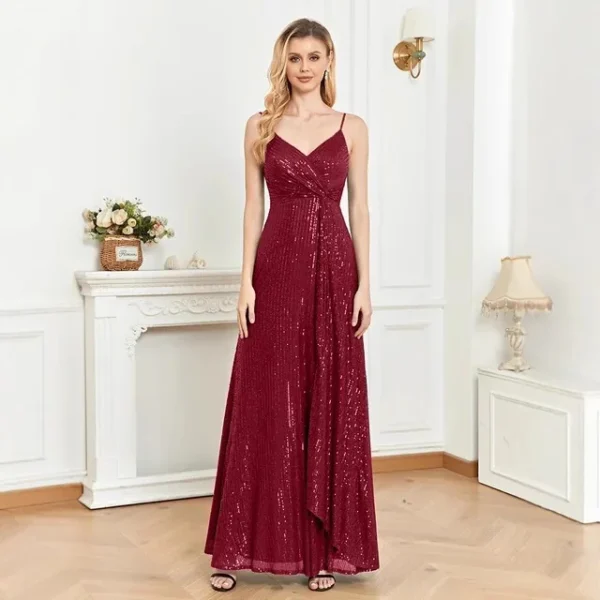 Spaghetti Strap V-Neck Sequin Evening Dress Bridesmaid Party Wedding Plus Size