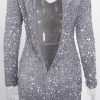 Sequin Velvet Long Sleeve V-Neck Mermaid Evening Gown Formal Party Dress