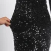 Long Sleeve Sequin Stretch Velvet Mermaid Evening Dress