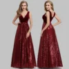 Sequin Patchwork Velvet V-Neck Sleeveless A Line Maxi Evening Dress Elegant