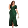 Plus Size Mermaid Sequin Evening Dress V-Neck Sleeveless High Waist