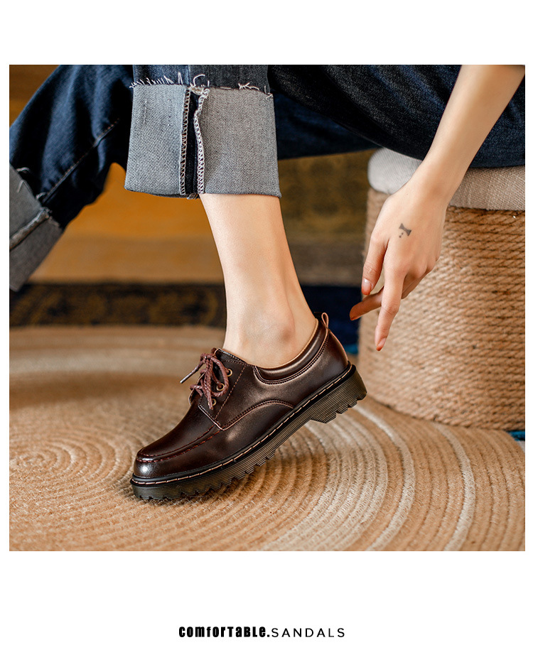 Womens Preppy Round Toe Lace-Up Leather Platform Shoes Oxfords