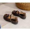 Womens Lolita Mary Jane Round Toe Bow Buckle Waxed Leather Low Heel Breathable