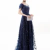 Navy Blue Lace Sleeveless High Waist Long Evening Gown Elegant Party Dress