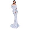 Sequin Dress Feather Off Shoulder Long Sleeve Mermaid Evening Gown