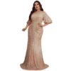 Plus Size Sequin Dress V-Neck Half Sleeve Slim Flowy Evening Gown