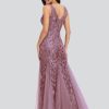 Womens Summer Mermaid Evening Gown Deep V-Neck Sleeveless Tulle Sequin Embroidered Dress