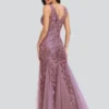 Elegant Deep V-Neck Evening Dress Gown with Embroidered Sequins
