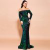 Sexy Off-Shoulder Long Sleeve Sequin Mermaid Party Maxi Dress Plus Size