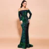Sexy Off-Shoulder Long Sleeve Sequin Mermaid Party Maxi Dress Plus Size