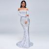 Sexy Off-Shoulder Long Sleeve Sequin Mermaid Party Maxi Dress Plus Size