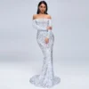 Sexy Off-Shoulder Long Sleeve Sequin Mermaid Party Maxi Dress Plus Size