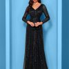 Sequin Long Sleeve V-Neck Elegant Maxi Evening Gown Women Dress